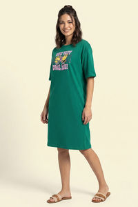 Zivame Minions Knit Cotton Loungwear Dress - Ultramarine Green — thumbnail 4